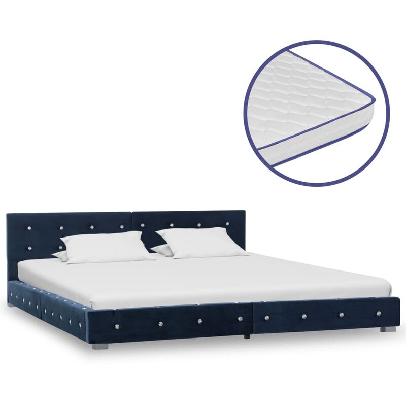 

Cama con colchón viscoelástico terciopelo azul 180x200 cm