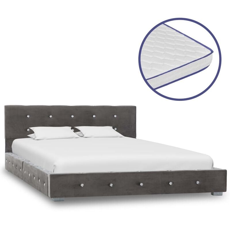 

Cama con colchón viscoelástico terciopelo gris 120x200 cm