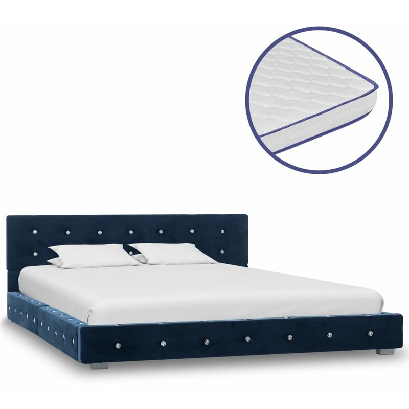 

vidaXL Cama con Colchón Viscoelástico Terciopelo Azul 140x200 cm - Azul