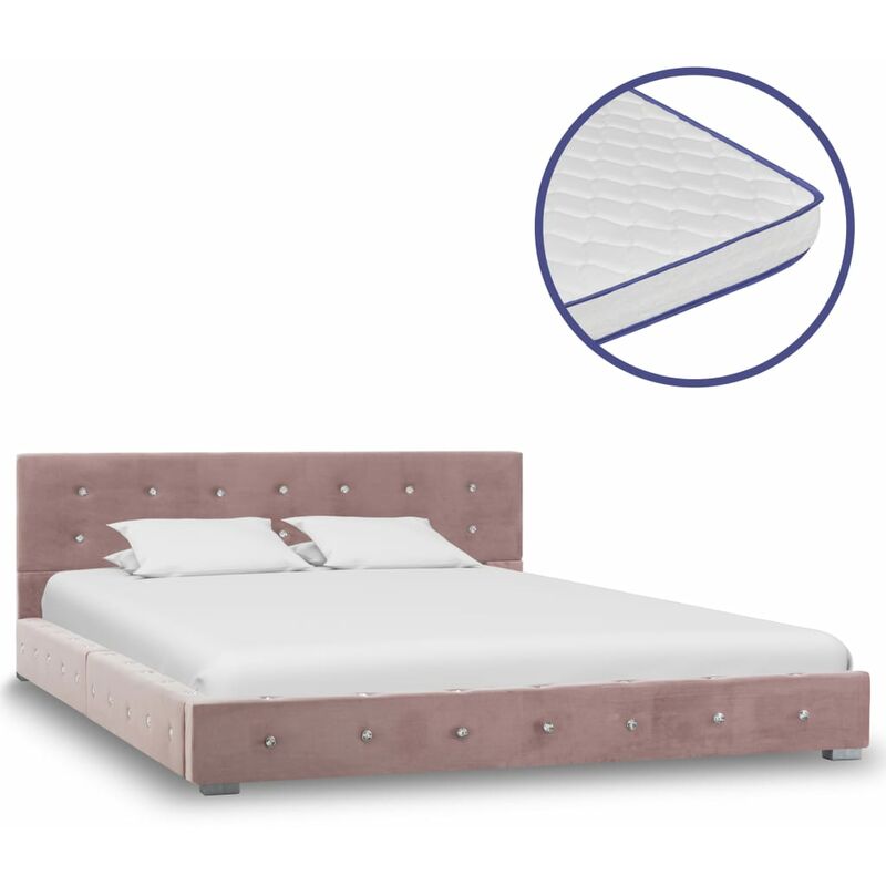 

Cama con colchon viscoelastico terciopelo rosa 140x200 cm