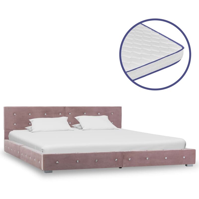 

Cama con colchón viscoelástico terciopelo rosa 180x200 cm