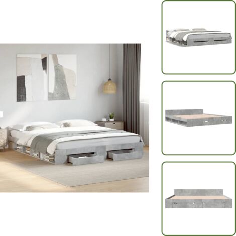 Cama con compartimentos - vidaXL Cama con cajones madera ingeniería gris hormigón 200x200 cm - Cama con listones