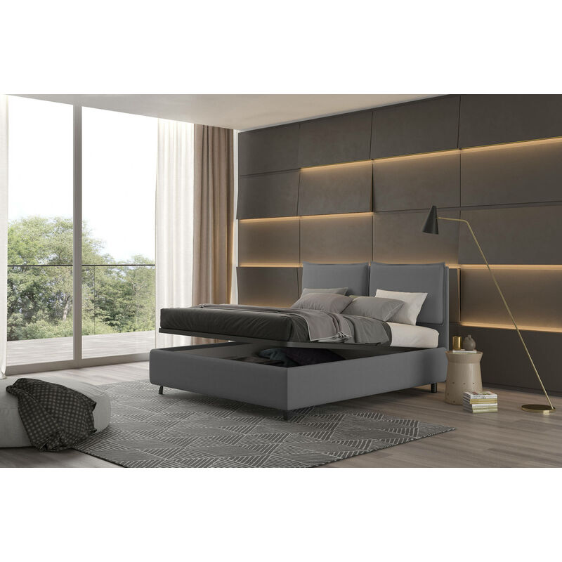 

Cama con almacenaje Bach, Made in Italy, Estructura de tejido acolchado, Apto para colchón 160x190 cm, Gris - Talamo Italia