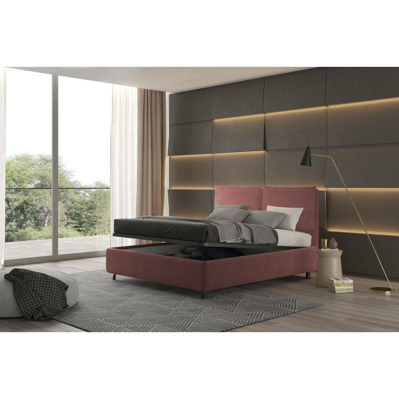 

Cama contenedor doble Bach, Made in Italy, Estructura en tejido tapizado efecto terciopelo, Apto para colchón 160x190 cm, Burdeos - Talamo Italia