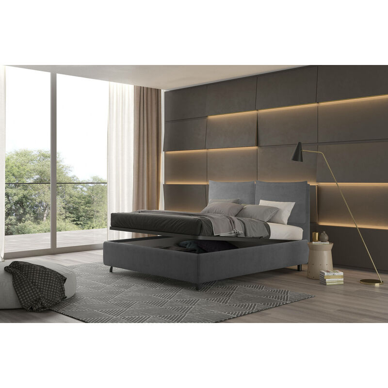 

Cama contenedor doble Bach, Made in Italy, Estructura en tejido tapizado efecto terciopelo, Apto para colchón 160x190 cm, Gris - Talamo Italia