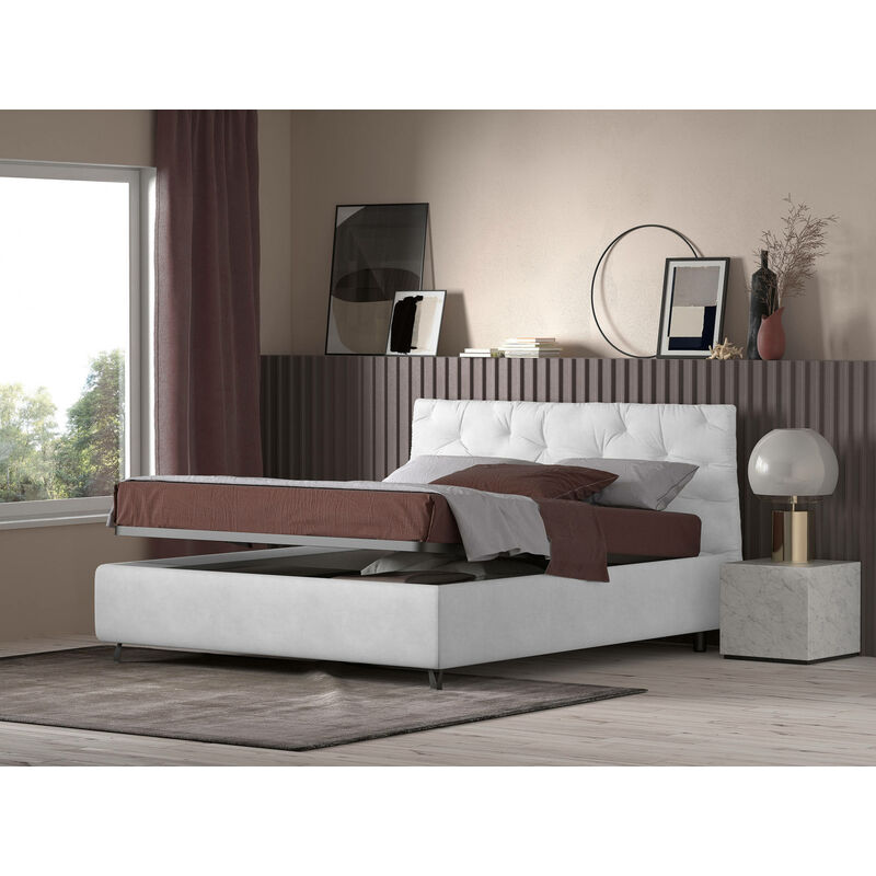 

Contenedor cama doble Beethoven, Made in Italy, Estructura de tejido acolchado, Apto para colchón 160x190 cm, Blanco - Talamo Italia