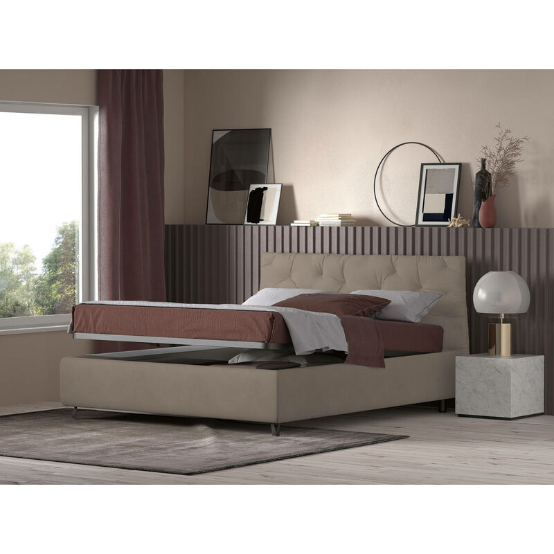 

Contenedor cama doble Beethoven, Made in Italy, Estructura de tejido acolchado, Apto para colchón 160x190 cm, Taupe - Talamo Italia