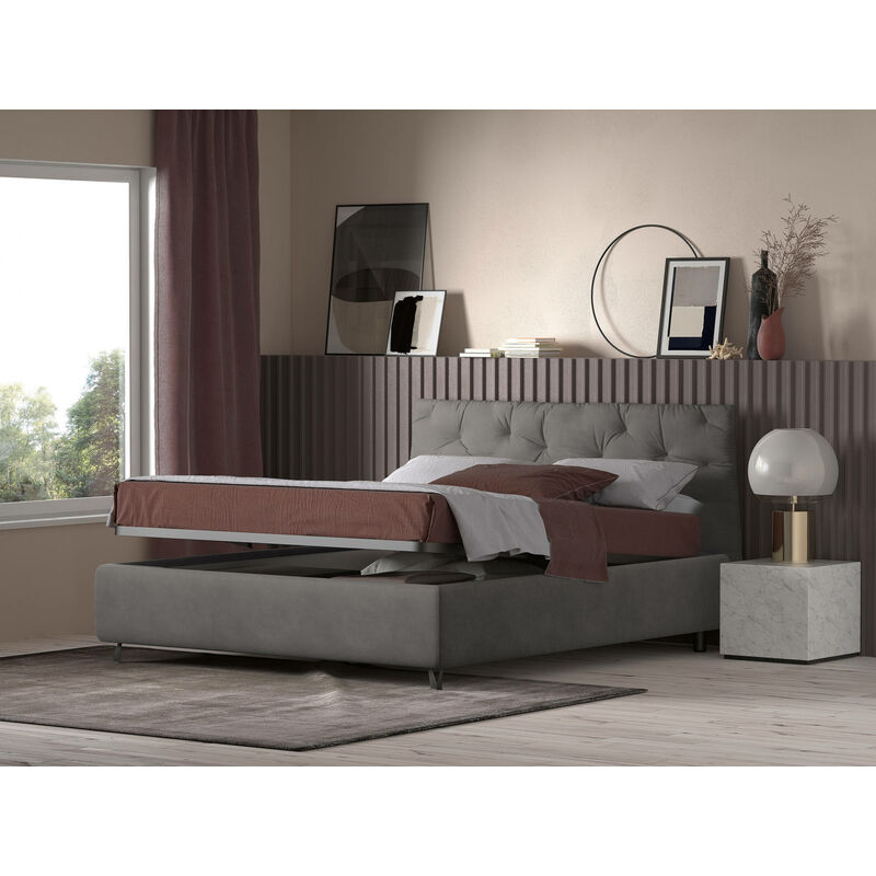 

Contenedor cama doble Beethoven, Made in Italy, Estructura en tejido tapizado efecto terciopelo, Apto para colchón 160x190 cm, Gris - Talamo Italia