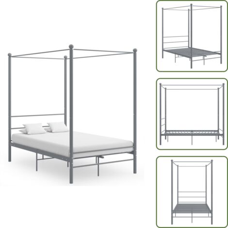 Cama con cortinas - vidaXL Estructura de cama con dosel sin colchón metal gris 120x200 cm - Cama con mosquitera