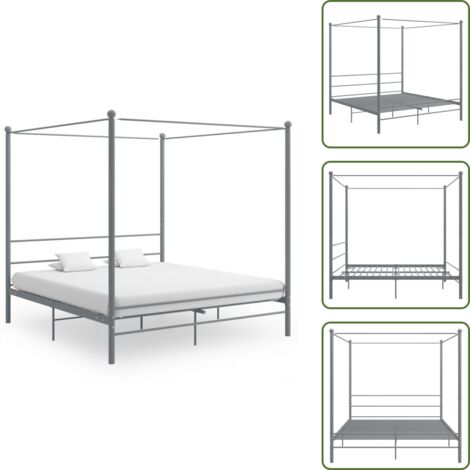 Cama con cortinas - vidaXL Estructura de cama con dosel sin colchón metal gris 180x200 cm - Cama con mosquitera