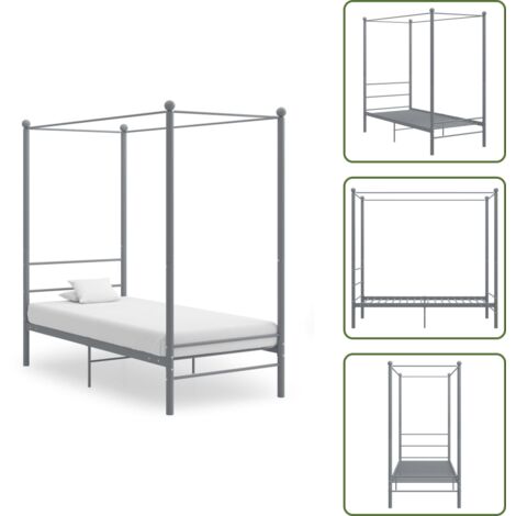 Cama con cortinas - vidaXL Estructura de cama con dosel sin colchón metal gris 90x200 cm - Cama con mosquitera