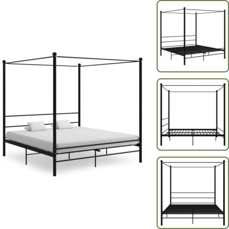 Cama con cortinas - vidaXL Estructura de cama con dosel sin colchón metal negro 180x200 cm - Cama con mosquitera