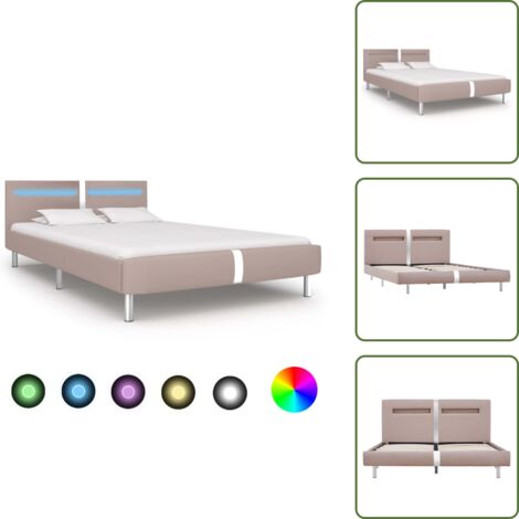 Cama con cuero sintético - vidaXL Estructura de cama con LED sin colchón cappuccino 120x200 cm - Cama con patas de acero