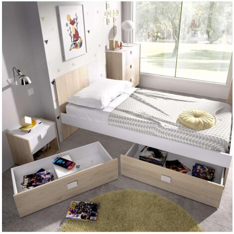 Cama con dos cajones Santisteban 90 cm para dormitorio juvenil 79 cm(alto)97 cm(ancho)196 cm(largo)