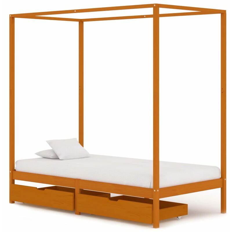 

Cama con dosel 2 cajones madera maciza pino 100x200 cm - Marrón