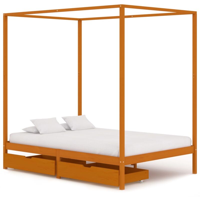 

vidaXL Madera Maciza Pino Estructura de Cama con Dosel 2 Cajones 140x200 cm - Marrón