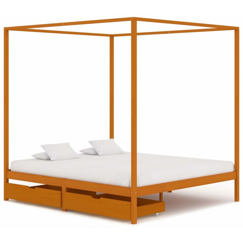 

vidaXL Madera Maciza Pino Estructura de Cama con Dosel 2 Cajones 160x200 cm - Marrón
