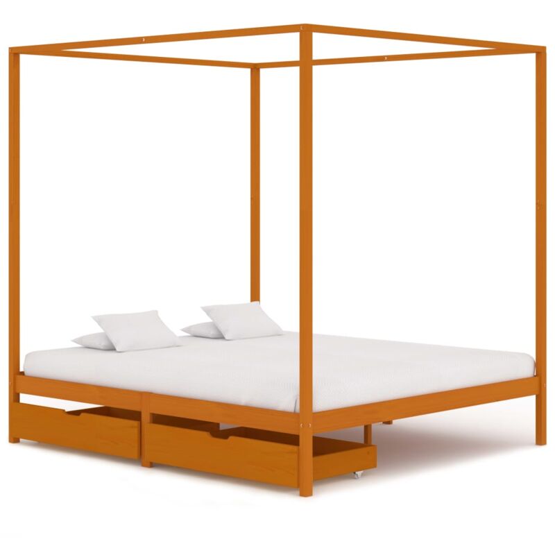 

vidaXL Madera Maciza Pino Estructura de Cama con Dosel 2 Cajones 180x200 cm - Marrón