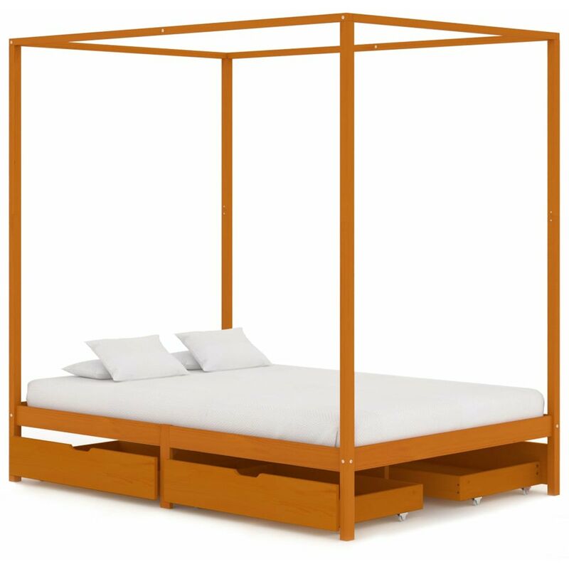 

Cama con dosel 4 cajones madera maciza pino 140x200 cm