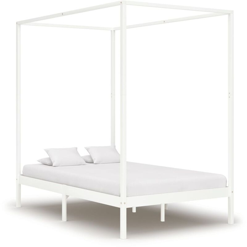 

Cama con dosel de madera maciza de pino blanco 120x200 cm - Blanco
