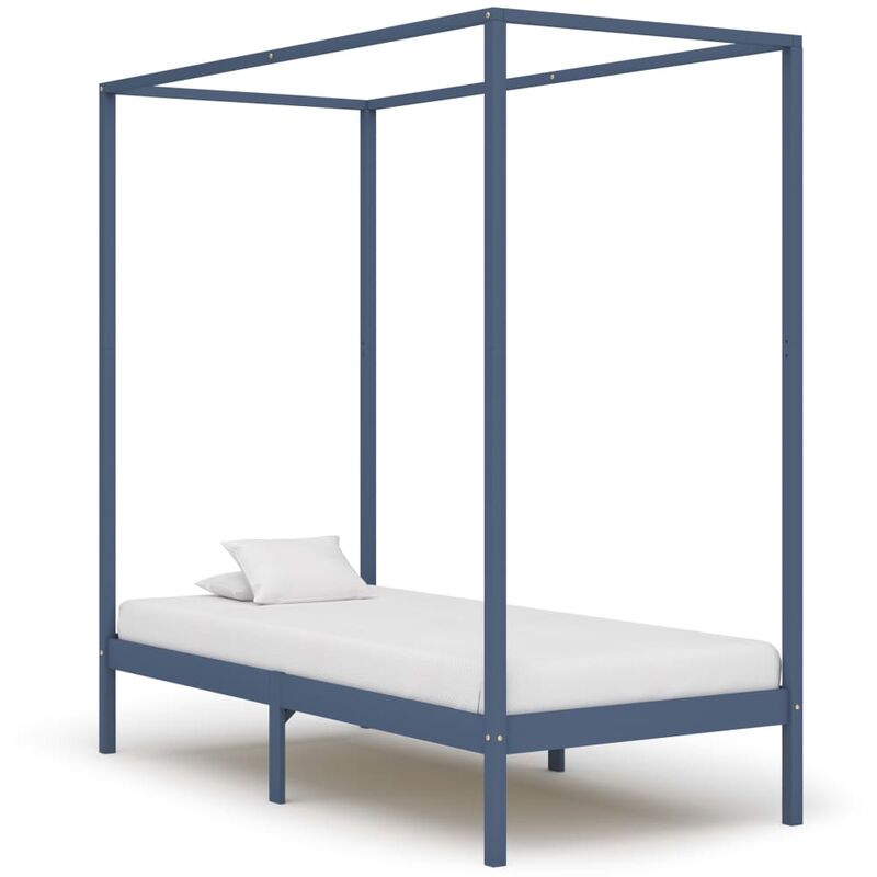 

Cama con dosel de madera maciza de pino gris 100x200 cm