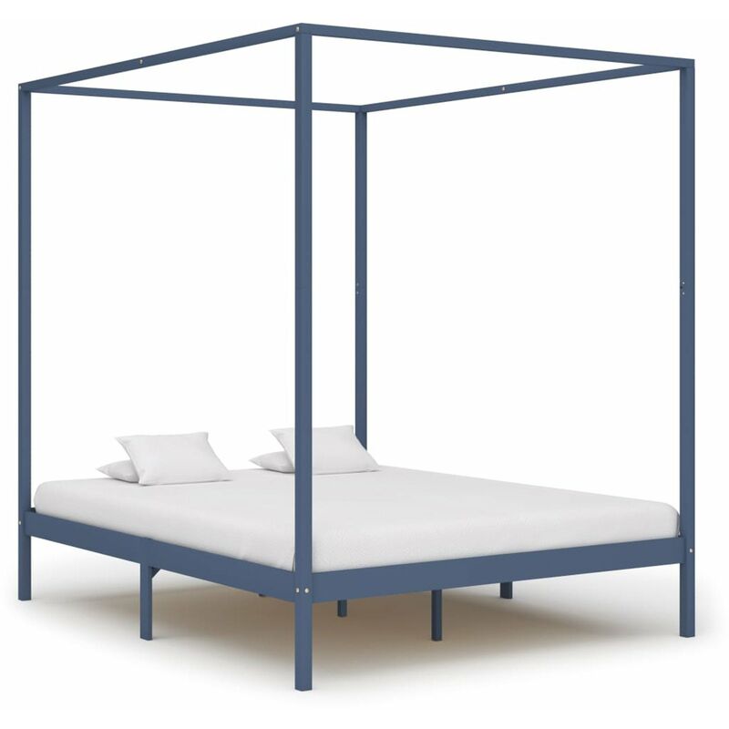 

Cama con dosel de madera maciza de pino gris 180x200 cm