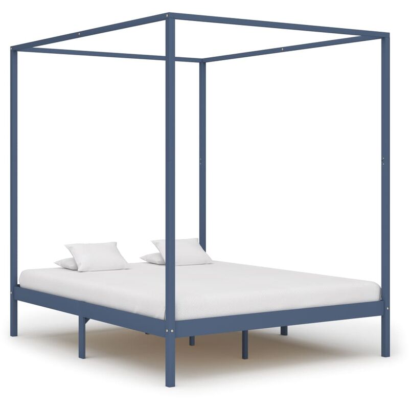 

Cama con dosel de madera maciza de pino gris 180x200 cm