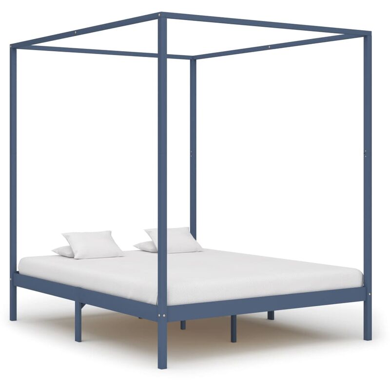 

Cama con dosel de madera maciza de pino gris 180x200 cm - Gris