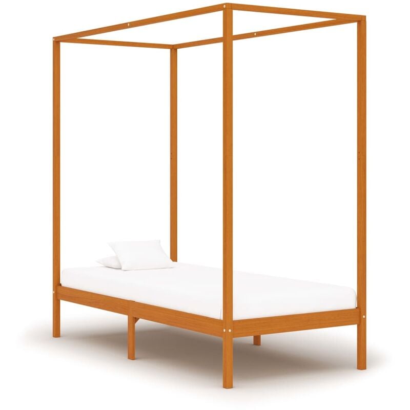

Cama con dosel de madera maciza de pino marrón miel 100x200 cm - Marrón