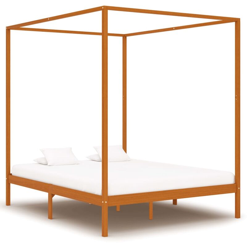 

Cama con dosel de madera maciza de pino marrón miel 160x200 cm - Marrón