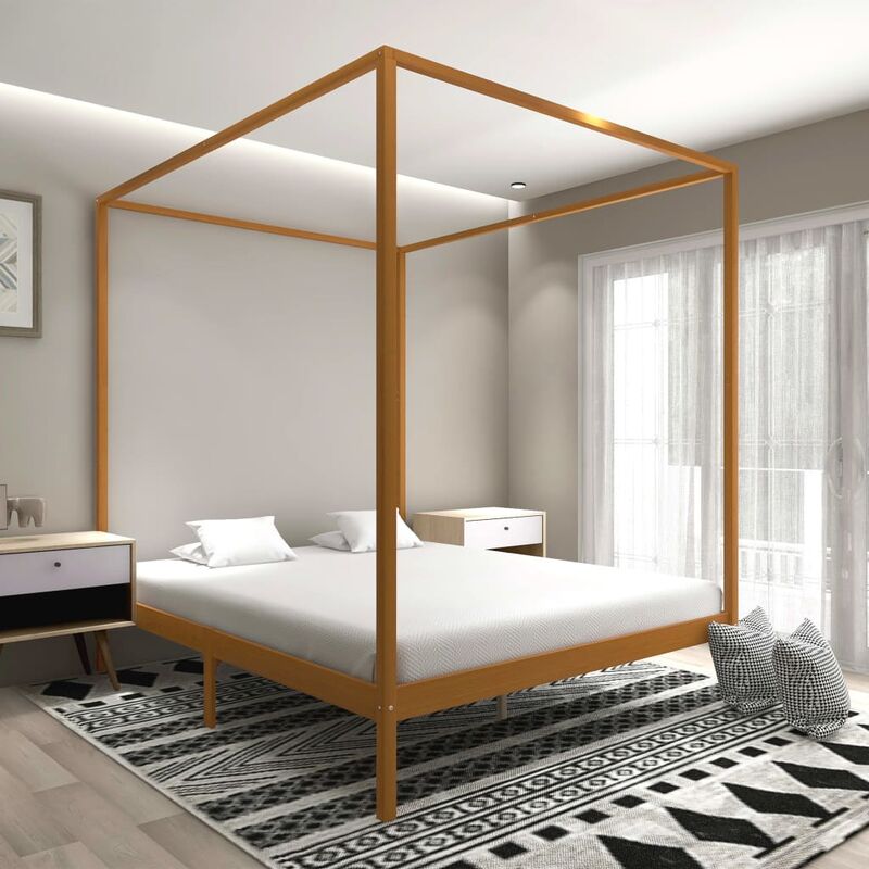 

Cama con dosel de madera maciza de pino marrón miel 180x200 cm - Marrón