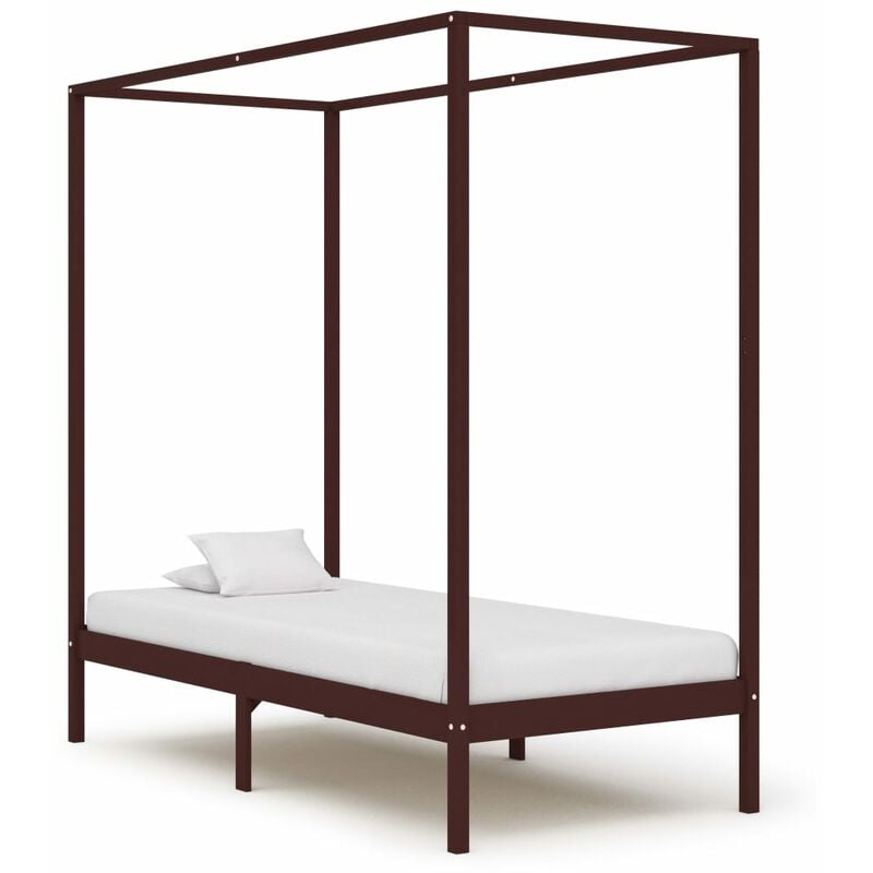 

Cama con dosel de madera maciza de pino marrón oscuro 90x200 cm - Marrón