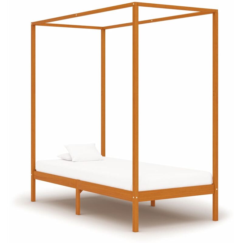 

Cama con dosel de madera maciza de pino marrón miel 100x200 cm