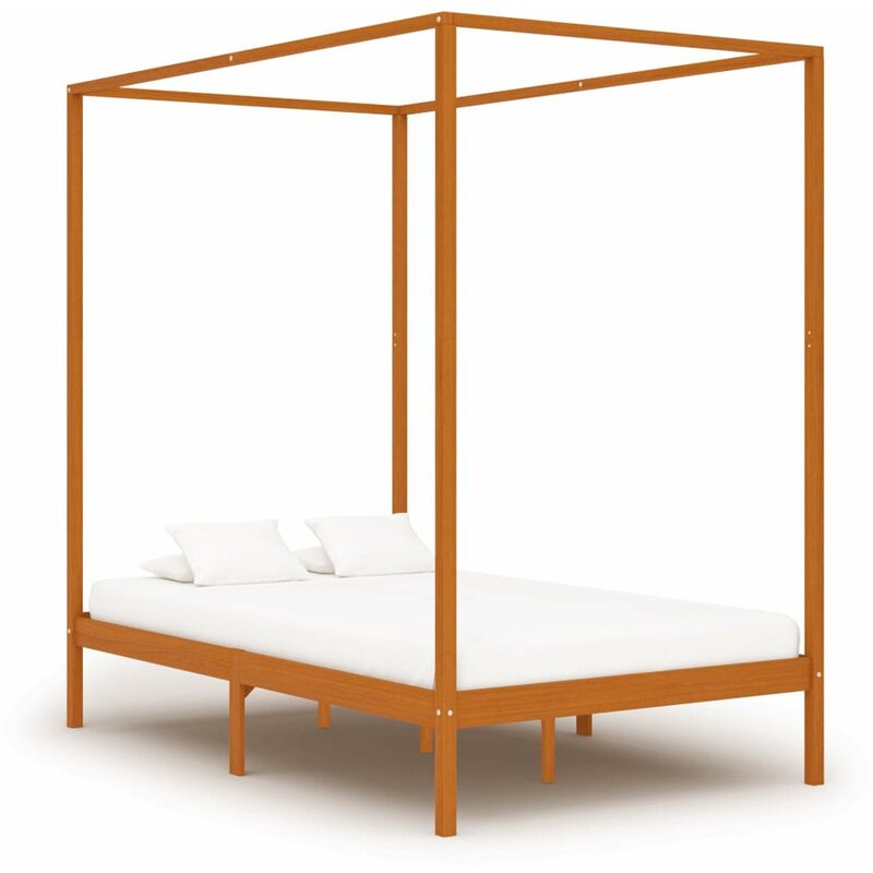 

Cama con dosel de madera maciza de pino marron miel 120x200 cm