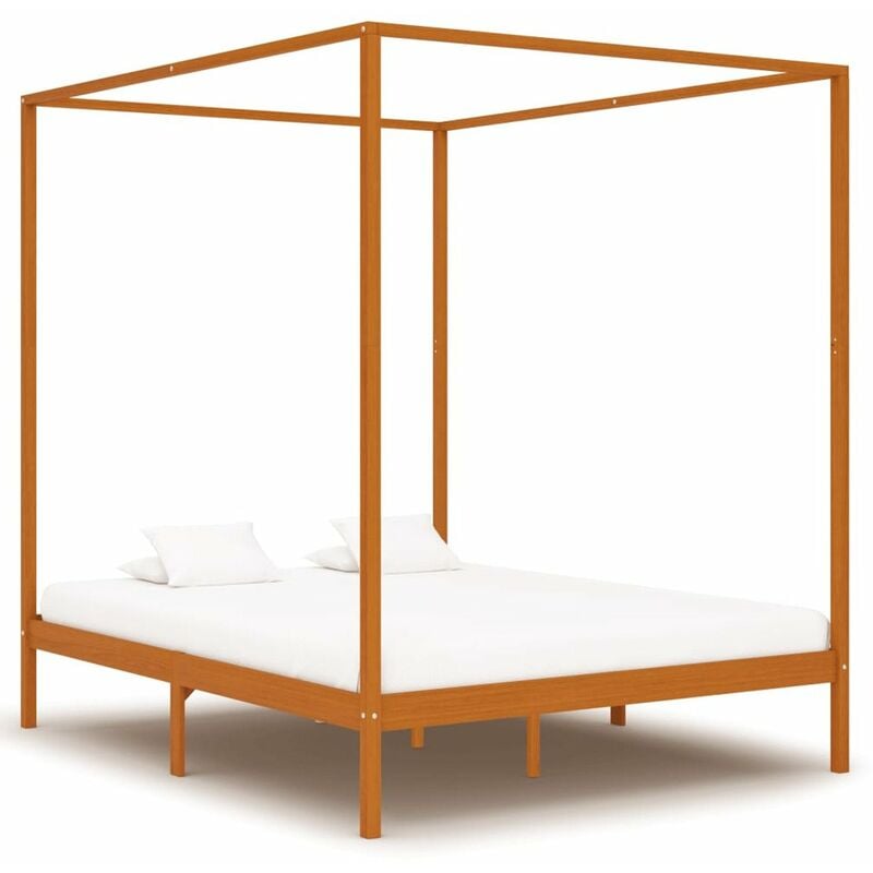

Cama con dosel de madera maciza de pino marron miel 160x200 cm