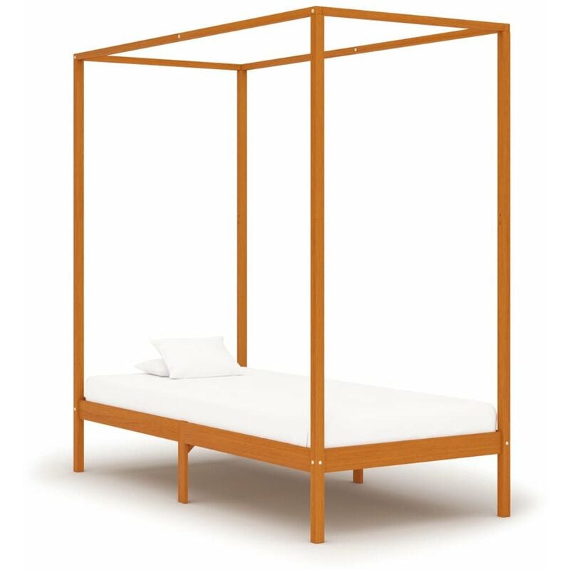 

Cama con dosel de madera maciza de pino marron miel 90x200 cm