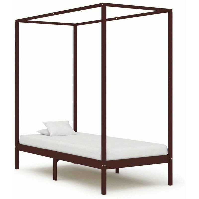 

Cama con dosel de madera maciza de pino marron oscuro 90x200 cm