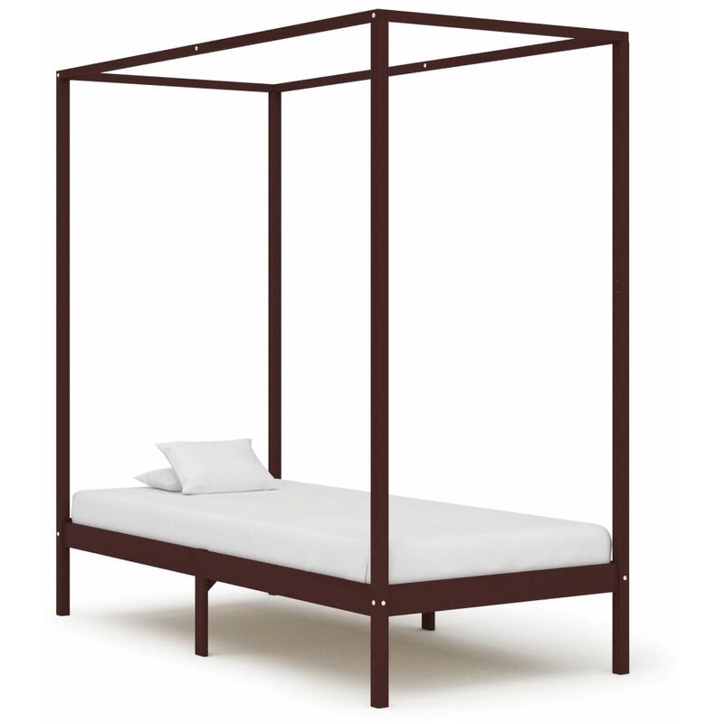 

Cama con dosel de madera maciza de pino marrón oscuro 90x200 cm