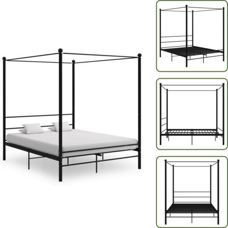 Cama con dosel de metal - vidaXL Estructura de cama con dosel sin colchón metal negro 160x200 cm - Cama con dosel negro