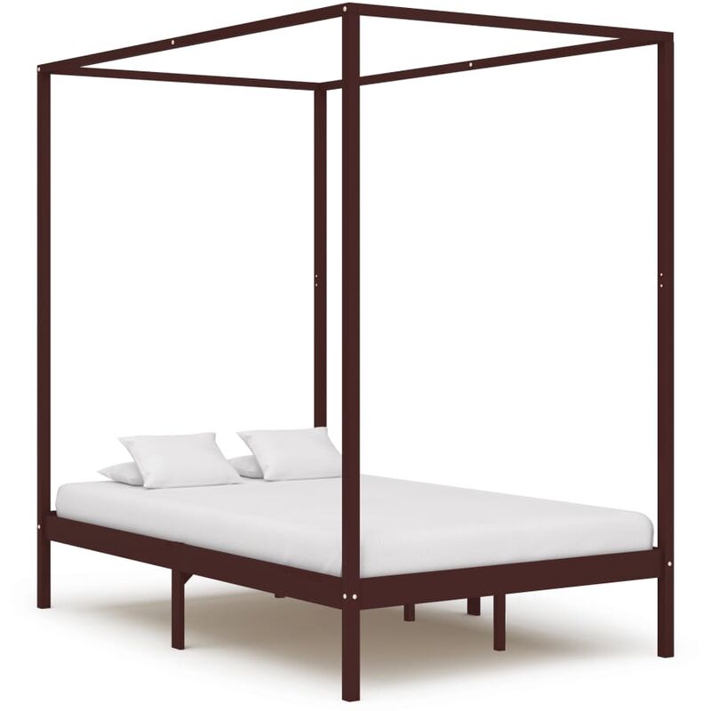 

Cama con dosel madera maciza de pino marrón oscuro 140x200 cm - Marrón
