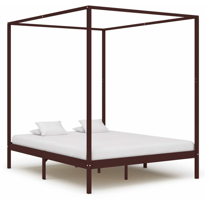 

Cama con dosel madera maciza de pino marrón oscuro 160x200 cm - Marrón