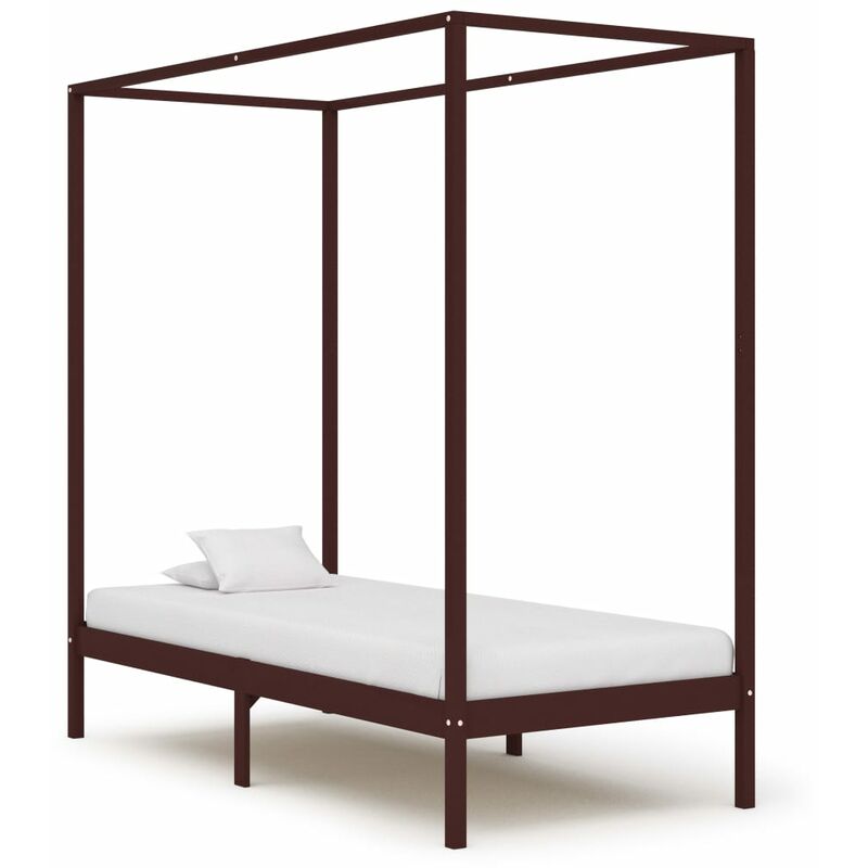 

Cama con dosel madera maciza de pino marrón oscuro 100x200 cm