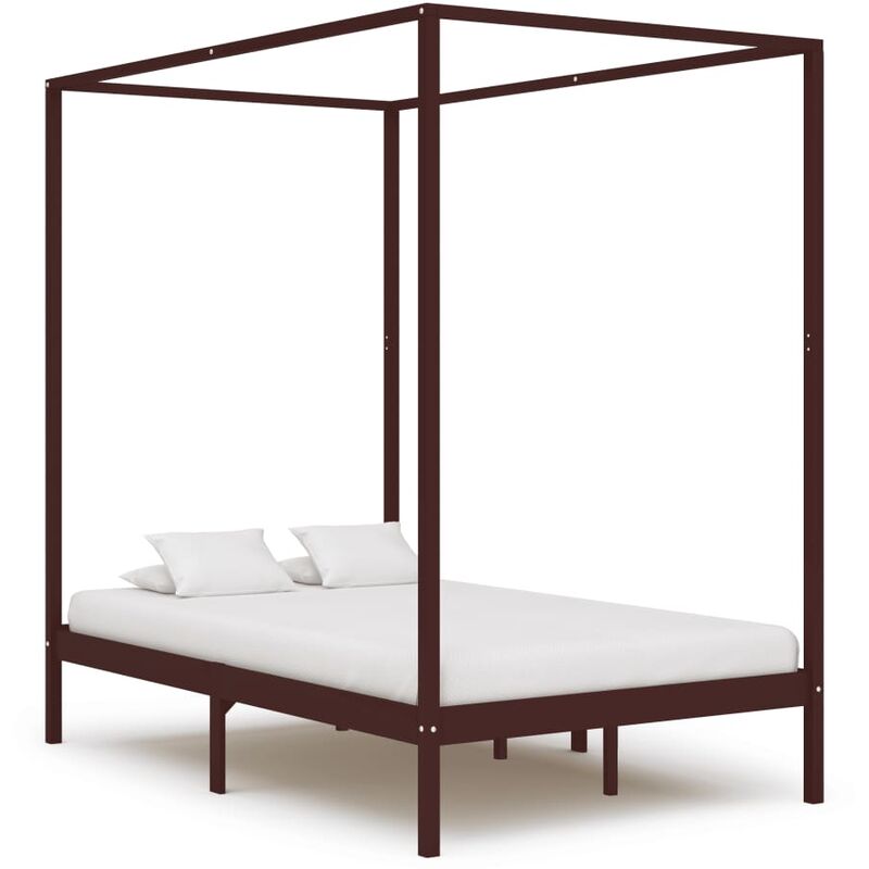 

Cama con dosel madera maciza de pino marrón oscuro 120x200 cm