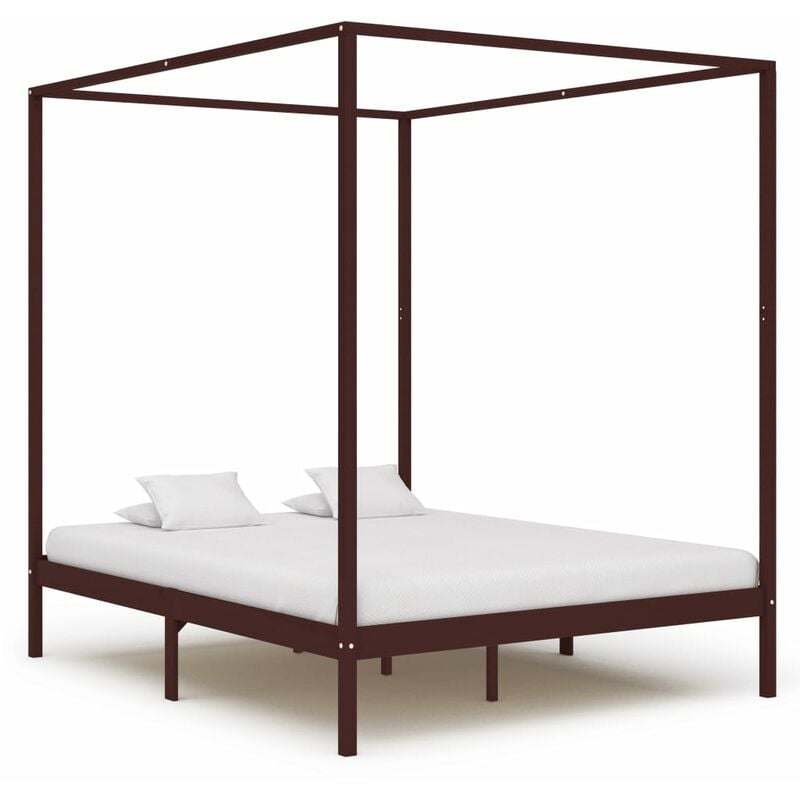 

Cama con dosel madera maciza de pino marrón oscuro 160x200 cm
