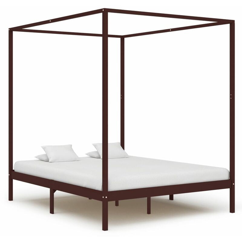 

Cama con dosel madera maciza de pino marrón oscuro 180x200 cm
