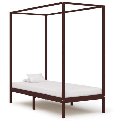 Cama con dosel sin colchón madera maciza marrón 100x200 cm