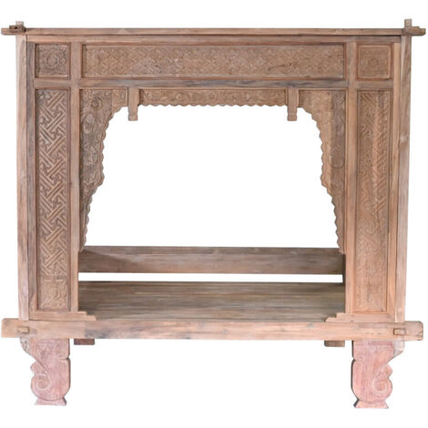 Cama Con Dosel Teca 225X160X206 Tallada Decape