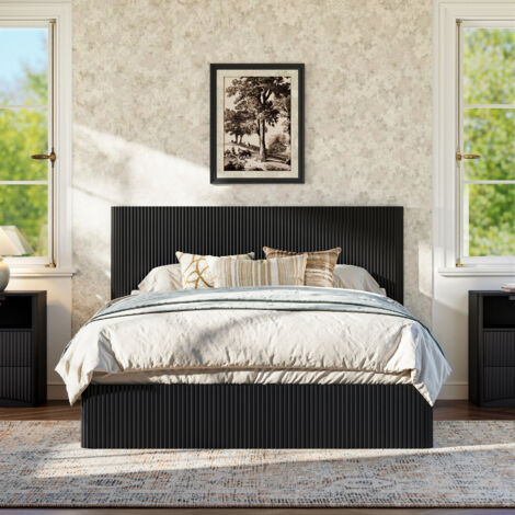 Cama con espacio de almacenamiento MDF y metal negra 160x200 cm con sistema hidráulico y somier de láminas