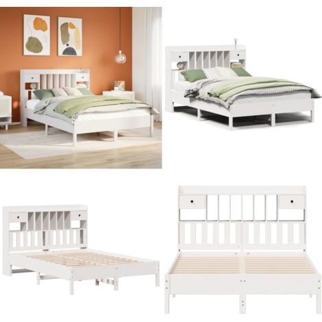 Cama con estantería sin colchón madera maciza blanca 135x190 cm - Cama sin colchón - Cama de madera