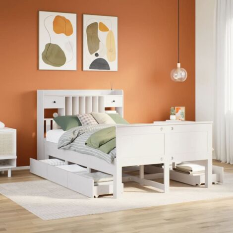 Cama con estantería sin colchón madera maciza blanca 135x190 cm vidaXL